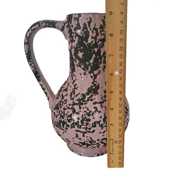 Vintage McCoy Brocade Pink on Black Pitcher 1950's Splatter Drip Glaze Server - Picture 8 of 9